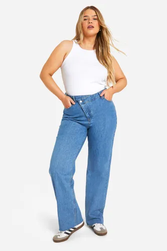 Womens Plus Asymmetric Waist Straight Jeans - White - 16, White