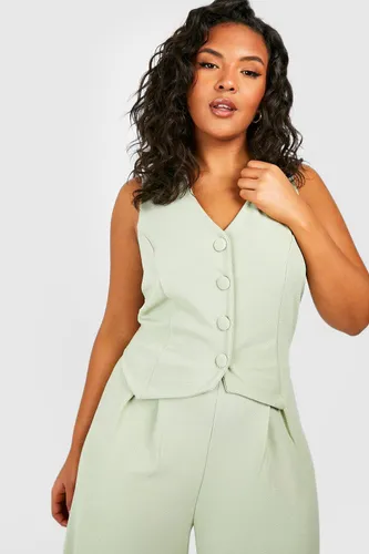 Womens Plus Basic Jersey Self Fabric Button Waist Coat - Green - 26, Green