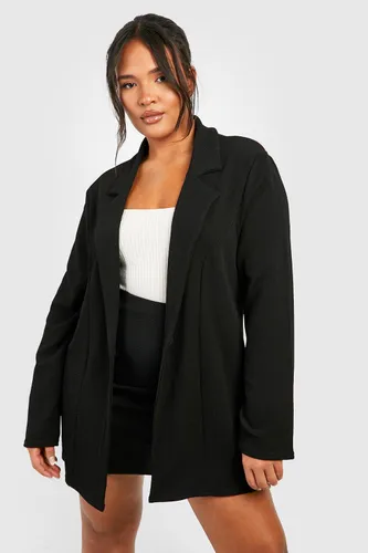 Womens Plus Basic Jersey Single Button Blazer - Black - 16, Black