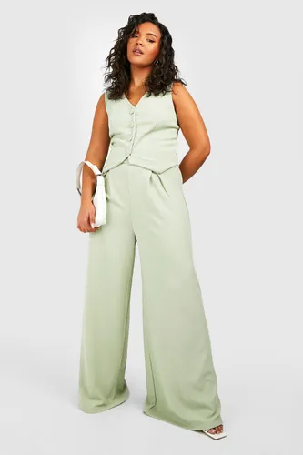 Womens Plus Basic Jersey Tailored Wide Leg Trousers - Green - 16, Green