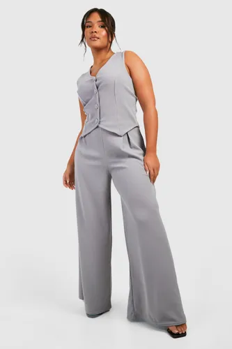 Womens Plus Basic Jersey Tailored Wide Leg Trousers - Grey - 28, Grey
