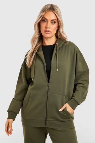 Womens Plus Basic Oversized Zip Through Hoodie - Green - 18, Green