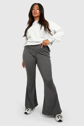 Womens Plus Basic Rib Flare Trousers - Grey - 16, Grey