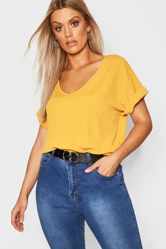 Womens Plus Basic Rib Oversized T-Shirt - Yellow - 24, Yellow