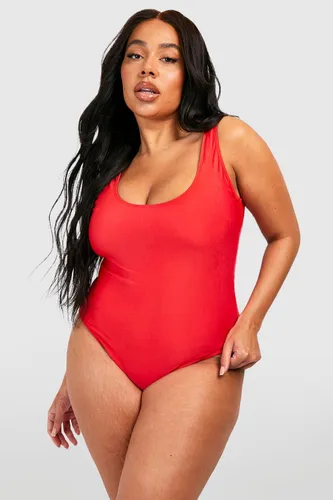 Womens Plus Basic Scoop Neck Swimsuit - Red - 26, Red