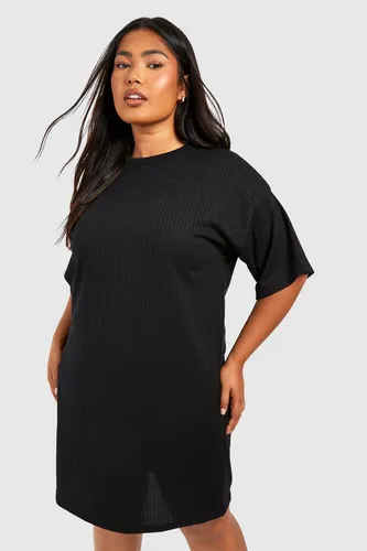 Womens Plus Basic Soft Rib Oversized T-Shirt Dress - Black - 18, Black