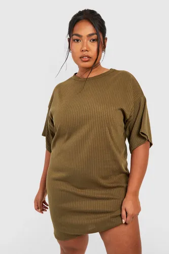 Womens Plus Basic Soft Rib Oversized T-Shirt Dress - Green - 16, Green