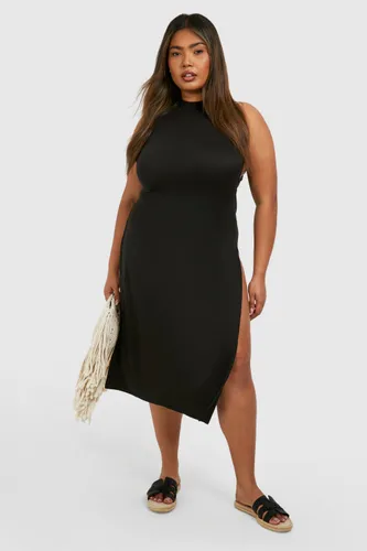 Womens Plus Basic Split Beach Dress Cover Up - Black - 16, Black