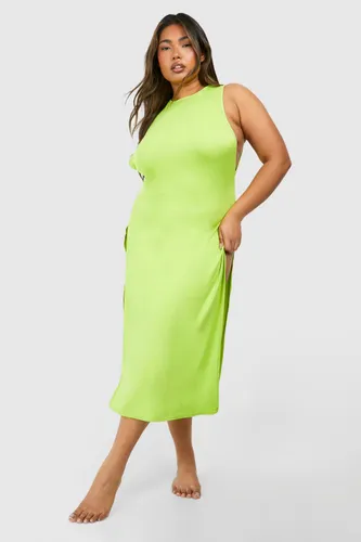 Womens Plus Basic Split Beach Dress Cover Up - Green - 16, Green