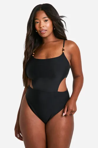 Womens Plus Bead Detail Cut Out Side Swimsuit - Black - 16, Black