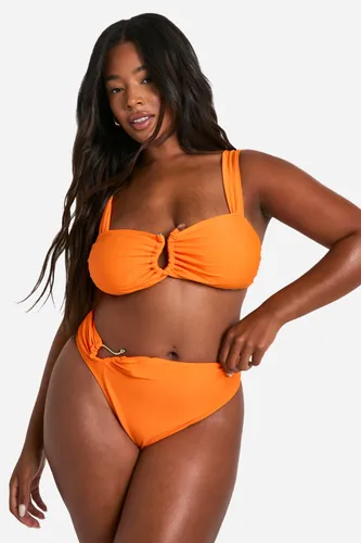 Womens Plus Bead Trim High Waisted Bikini Set - Orange - 16, Orange