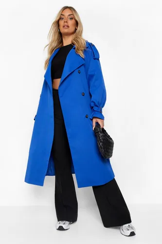 Womens Plus Belted Trench Coat - Blue - 16, Blue