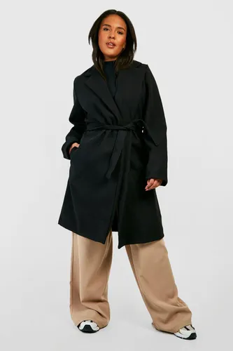 Womens Plus Belted Wool Look Coat - Black - 28, Black