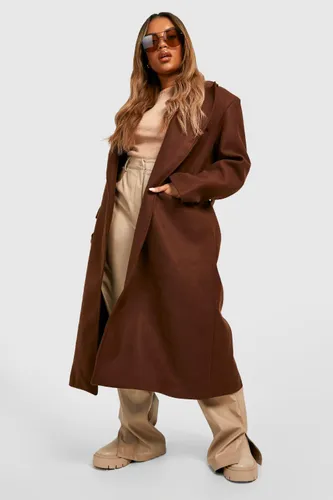 Womens Plus Belted Wool Look Coat - Brown - 16, Brown