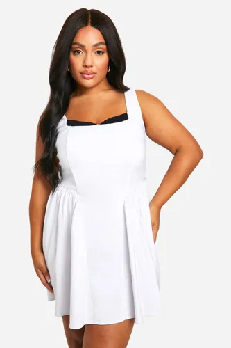 Womens Plus Bengaline Milkmaid Mini Dress - White - 16, White