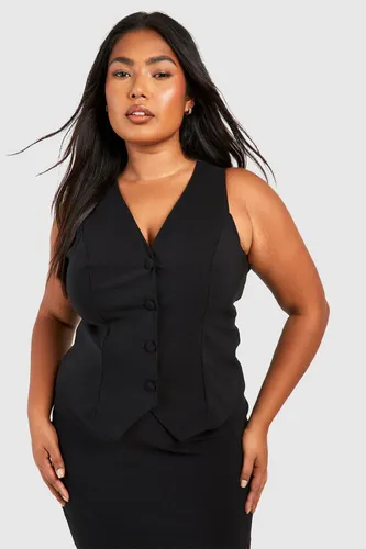 Womens Plus Bengaline Tailored Waiscoat Top - Black - 18, Black