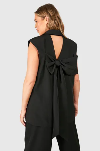 Womens Plus Bow Back Sleeveless Blazer - Black - 24, Black