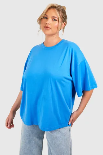 Womens Plus Brights Oversized Crew Neck Basic Cotton T-Shirt - Blue - 16, Blue