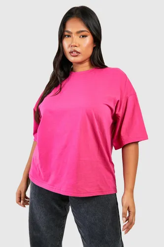 Womens Plus Brights Oversized Crew Neck Basic Cotton T-Shirt - Pink - 20, Pink