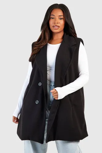 Womens Plus Brushed Cord Longline Sleeveless Jacket - Black - 16, Black