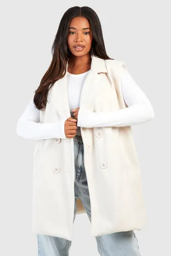 Womens Plus Brushed Cord Longline Sleeveless Jacket - White - 16, White