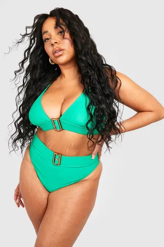 Womens Plus Buckle High Waist Bikini - Green - 28, Green