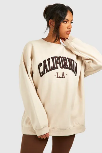 Womens Plus California Applique Oversized Sweatshirt - Beige - 16, Beige