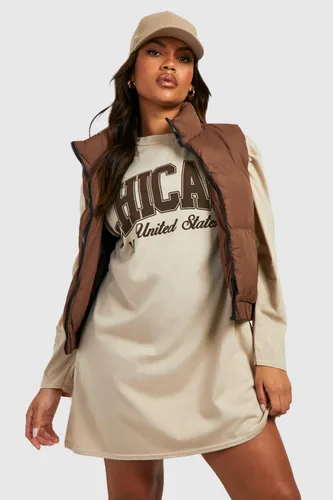 Womens Plus Chicago Usa Printed T-Shirt Dress - Beige - 22, Beige