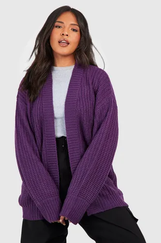 Womens Plus Chunky Soft Knit Edge To Edge Cardigan - Purple - 22, Purple