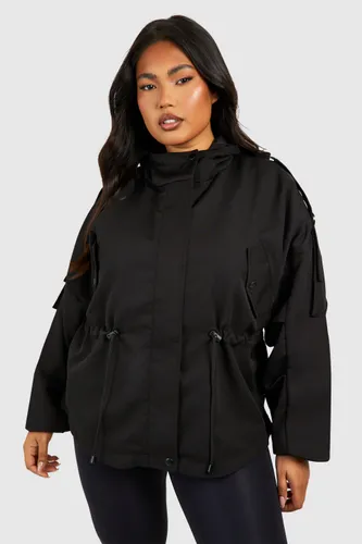 Womens Plus Cinched Waist Hooded Jacket - Black - 16, Black