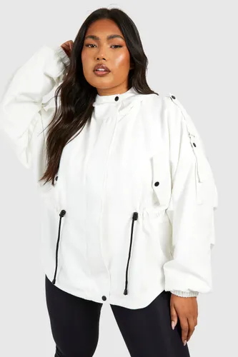Womens Plus Cinched Waist Hooded Jacket - White - 16, White