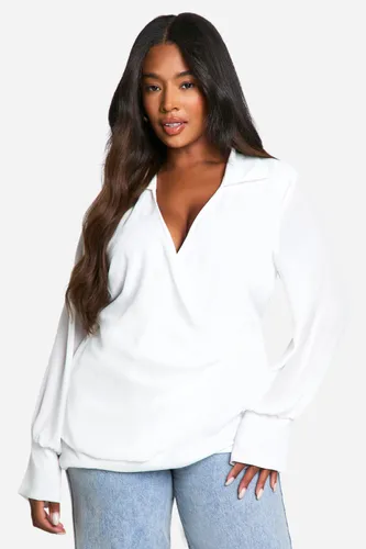 Womens Plus Collared Button Wrap Shirt - White - 16, White