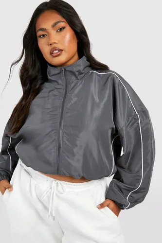 Womens Plus Contrast Binding Shell Jacket - Grey - 16, Grey