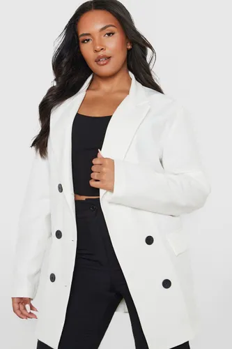 Womens Plus Contrast Button Detail Oversized Blazer - White - 26, White