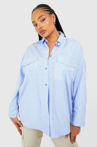 Womens Plus Contrast Stripe Oversized Shirt - Blue - 18, Blue