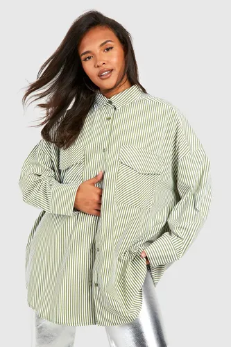 Womens Plus Contrast Stripe Oversized Shirt - Green - 18, Green