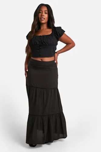 Womens Plus Cotton Crochet Trim Maxi Skirt - Black - 16, Black
