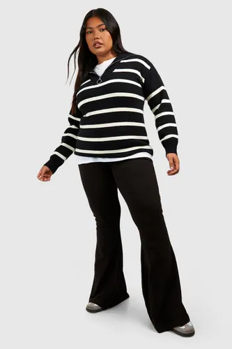 Womens Plus Cotton Elastane Basic Flare Trousers - Black - 22, Black