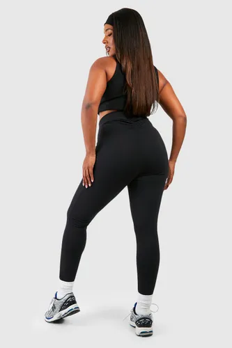 Womens Plus Cotton Jersey Ruched Booty Boosting Leggings - Black - 16, Black