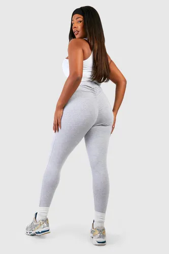 Womens Plus Cotton Jersey Ruched Booty Boosting Leggings - Grey - 16, Grey