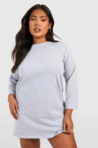 Womens Plus Cotton Long Sleeve Split T-Shirt Dress - Grey - 24, Grey