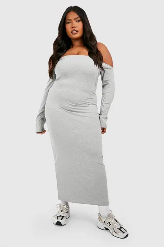 Womens Plus Cotton Off Shoulder Midi Dress - Grey - 16, Grey
