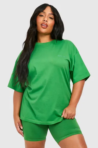 Womens Plus Cotton Oversized T-Shirt And Cycling Short Set - Green - 28, Green
