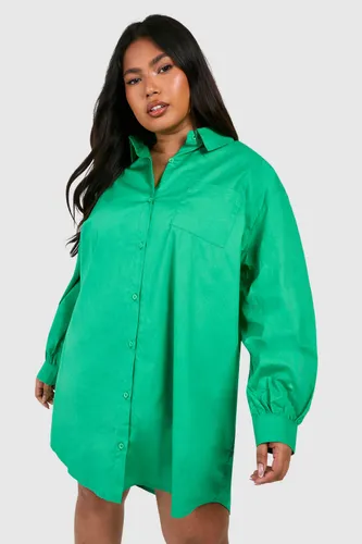 Womens Plus Cotton Poplin Ultimate Oversized Shirt Dress - Green - 16, Green