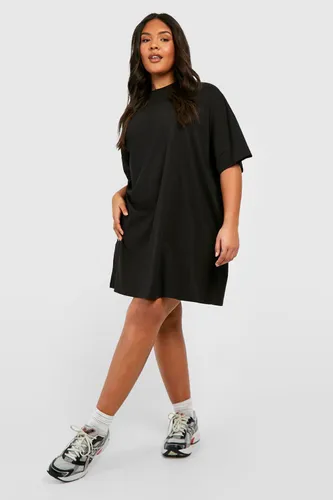 Womens Plus Cotton Short Sleeve Oversized T-Shirt Dress - Black - 18, Black