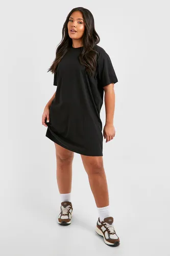 Womens Plus Cotton Short Sleeve T-Shirt Dress - Black - 18, Black