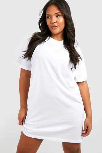 Womens Plus Cotton Short Sleeve T-Shirt Dress - White - 16, White