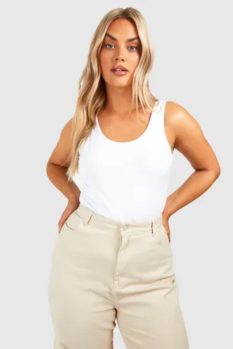 Womens Plus Cotton Wide Strap Vest - White - 20, White