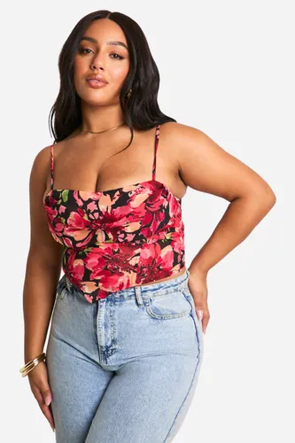 Womens Plus Cowl Strappy Floral Corset Top - Red - 16, Red