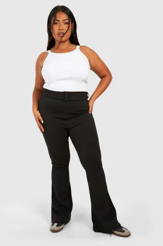 Womens Plus Crepe Belt Detail Flare Trouser - Black - 28, Black